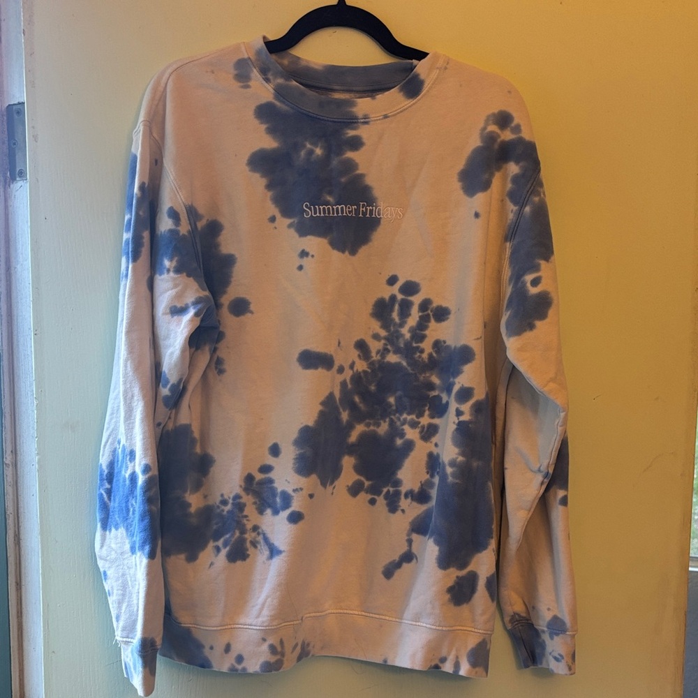 Summer Fridays White and Blue Tie-Dye Crewneck Sweatshirt